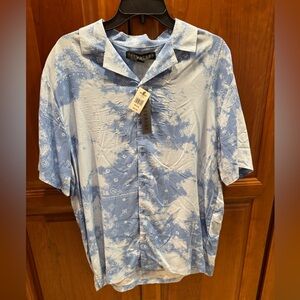 Blue Casual Button Down Shirt with Subtle Pattern